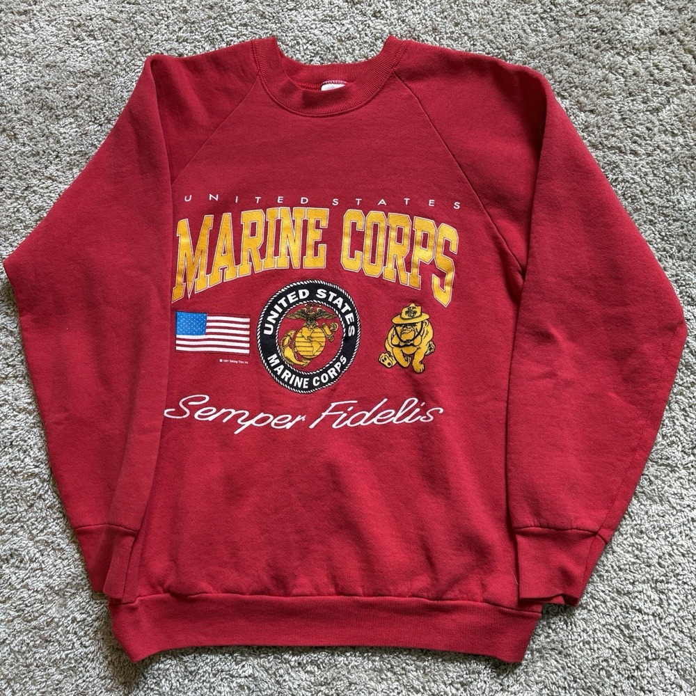 Vintage 90s Military USMC Crewneck Sweatshirt Men's M/L Graphic Red